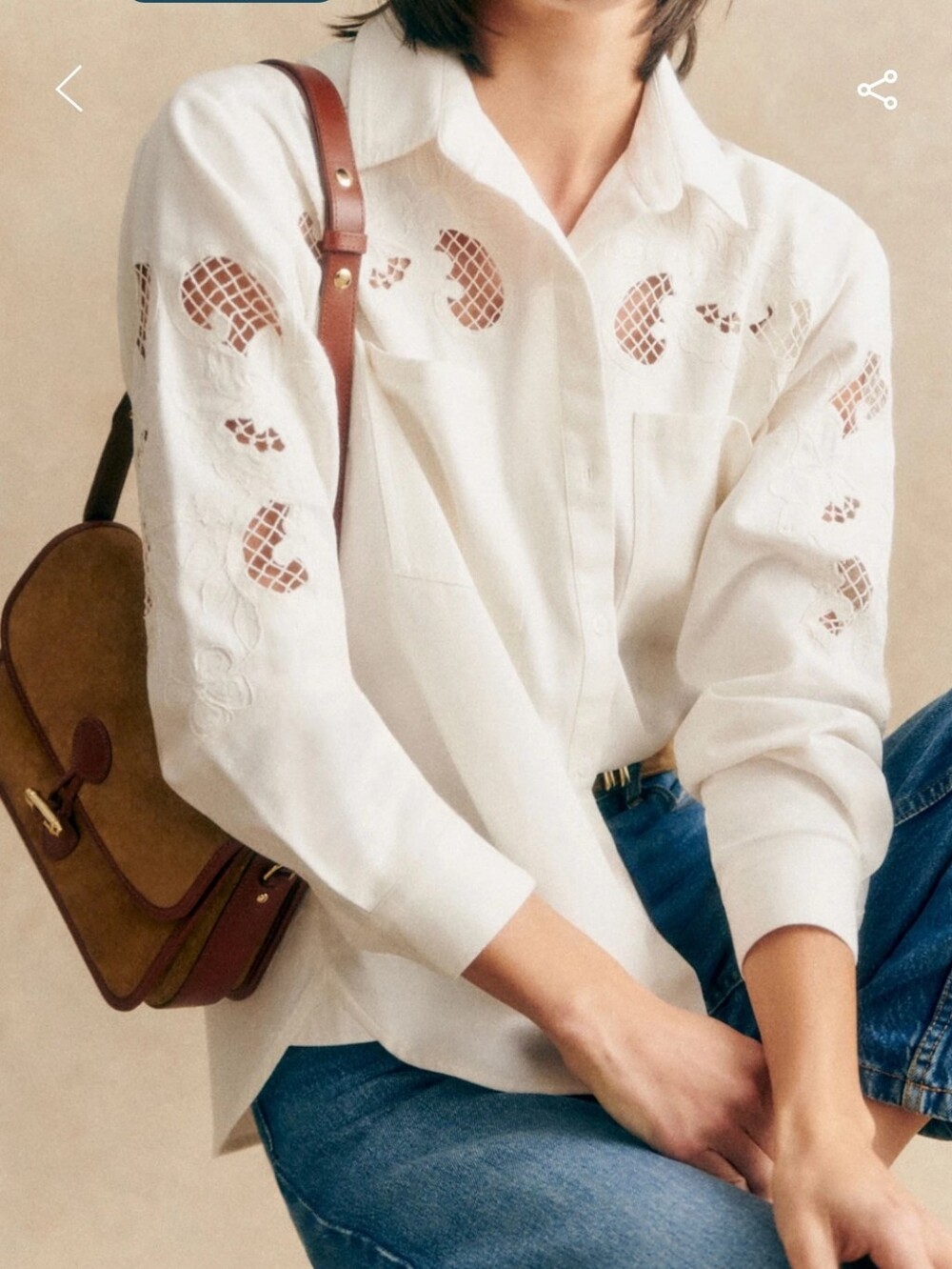 Sezane White Eyelet Naora Button-Down Shirt